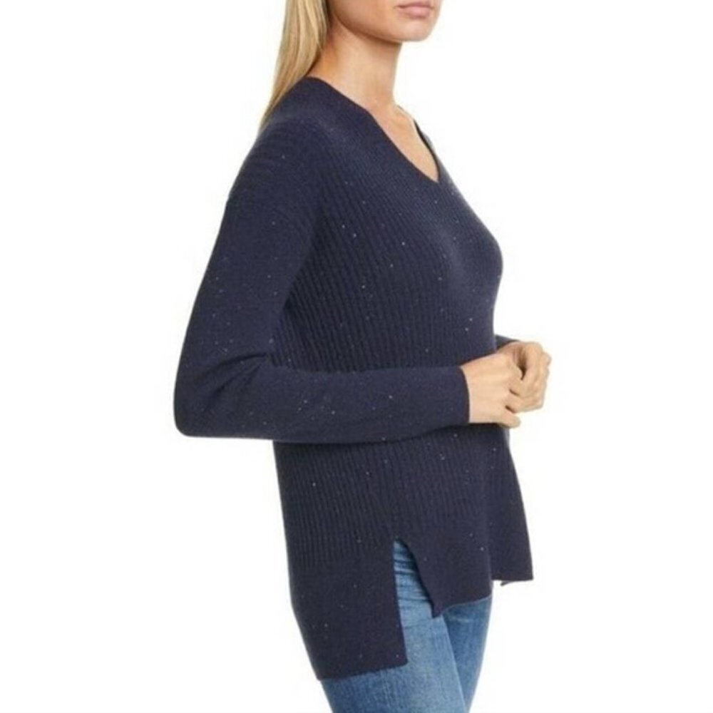 NWT Nordstrom Signature XS Cashmere Sweater Pullover Navy Tweed Knit Fall Winter